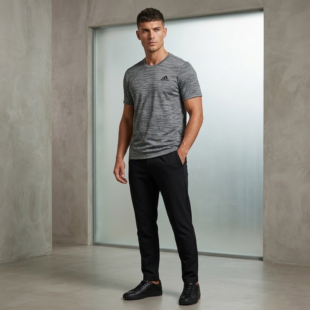 Adidas Men's Medium Gray Space Dye Performance T-Shirt‎ FT1345 Athletic Fit Tee